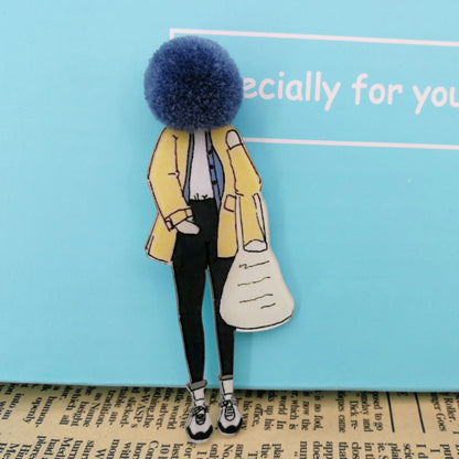 Fashion Brooch Pins for Woman Brooches Cute Girls Cartoon Models Acrylic Brooches Kawaii Pompom Clothing Jewelry Accessories