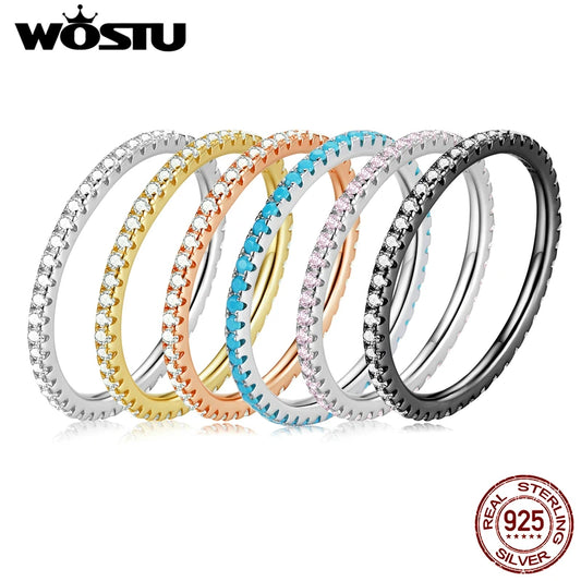 WOSTU 925 Sterling Silver Simple Geometric Round Single Stackable Finger Rings for Women Engagement Jewelry CQR066