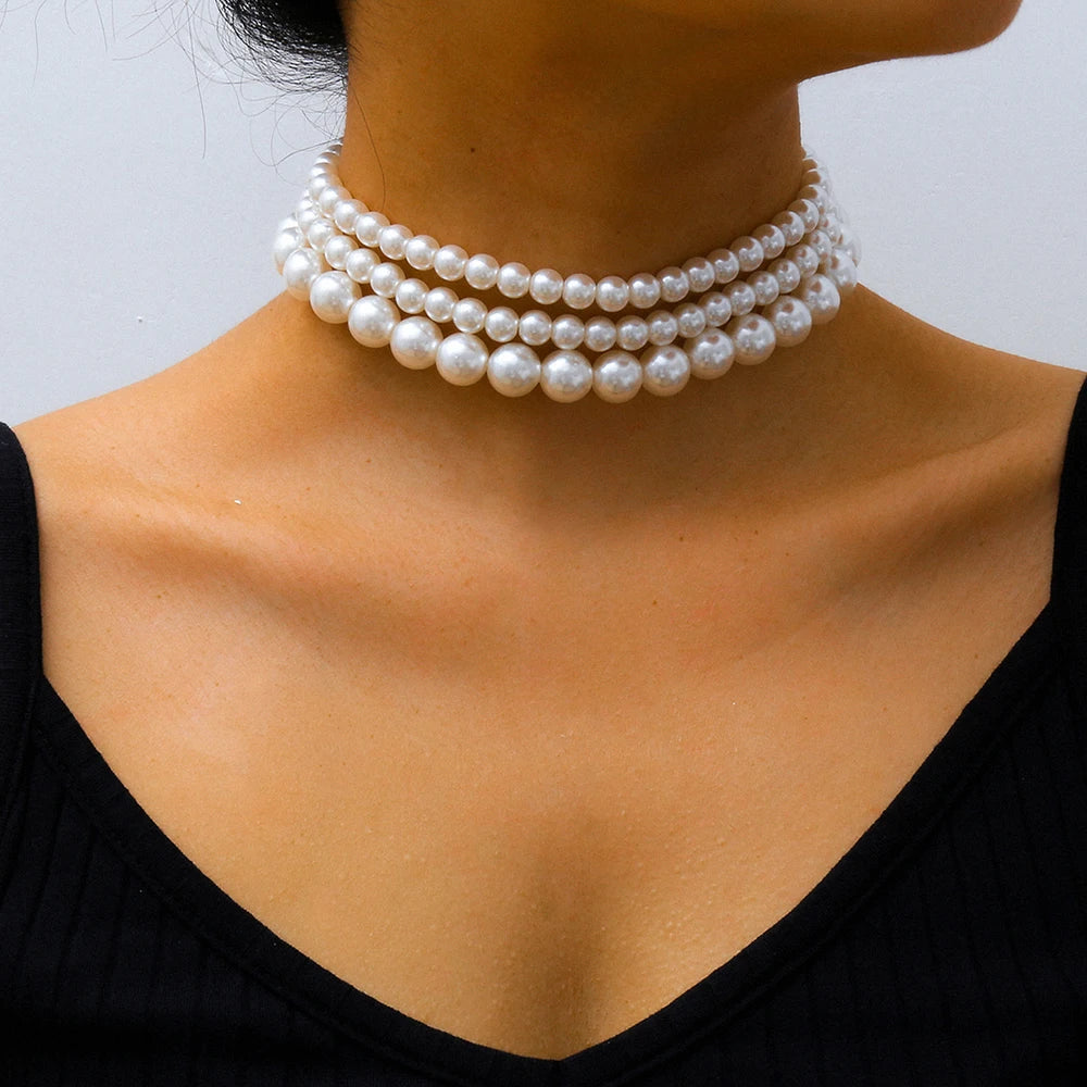IngeSight.Z Punk Multi Layered Imitation Pearl Choker Necklace Collar Statement Boho Handmade Pendant Necklace for Women Jewelry
