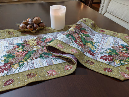DaDa Bedding Set of 3-Pieces Table Runners - Festive Holiday Fiesta Floral Botanical Beige Woven Tapestry Dining Mats Sc