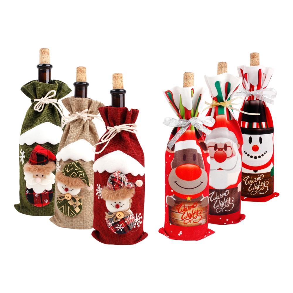 Christmas Wine Bottle Cover Merry Christmas Decor for Home 2023 Navidad Noel Christmas Ornaments Xmas Happy New Year 2024