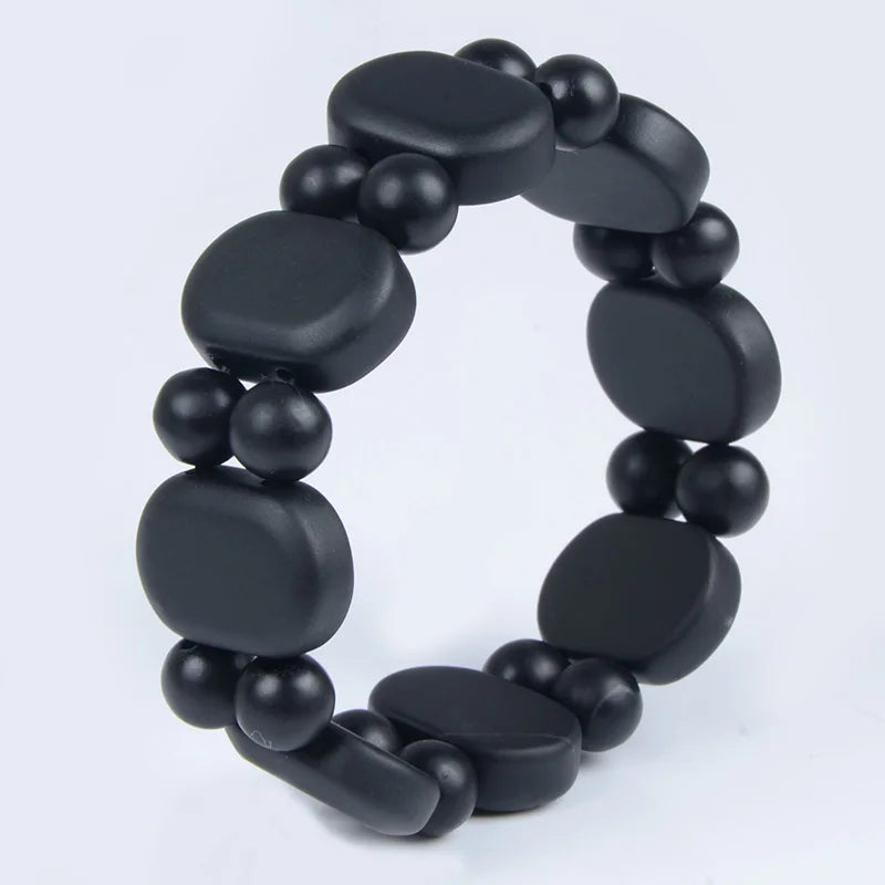 100%Quality Real Bianshi Black Natural Stone Bracelet Carve Black Beads Bracelet for Men&Women Jewelry