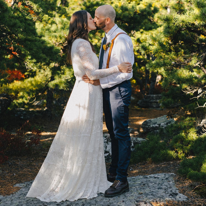 Bohemian Lace Wedding Dress Wrap Neckline With Fringes #1363