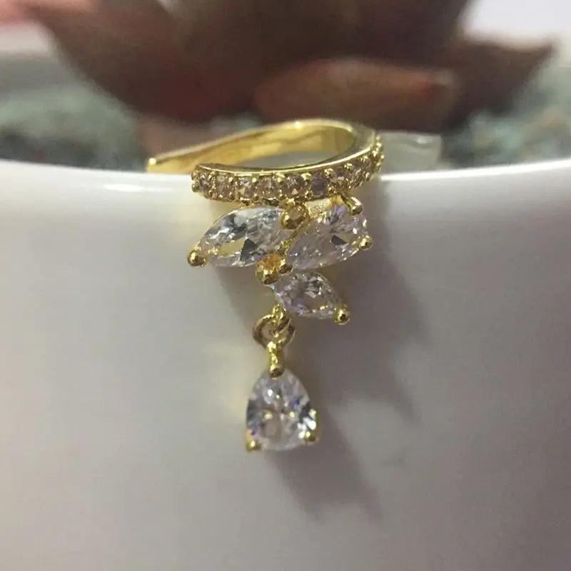 Fashion Drop Water Clip Earrings Jewelry Zirconia Crystal Jackets Jewelry Cuff Earrings for Women Boucle d'Oreille Aros AE230