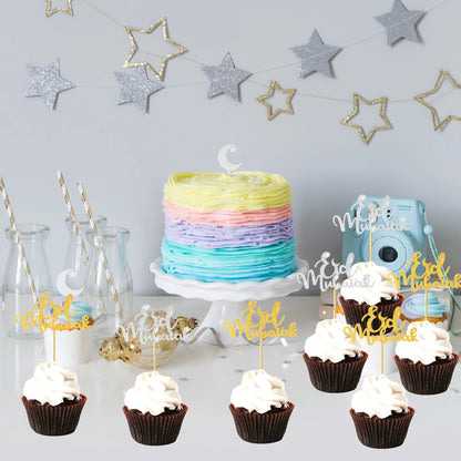 EID Mubarak Banner Balloons Cake Topper Ramadan Decoration Ramadan Kareem Mubarak Muslim Islamic Festival Party DIY Decorations