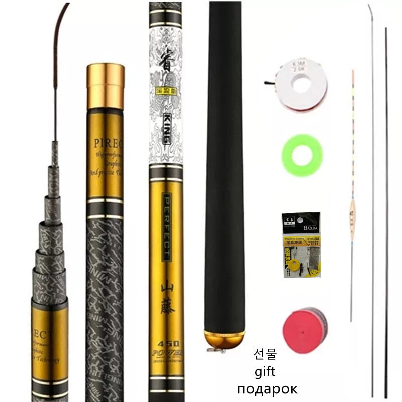 Telescopic Fishing Rod High Quality Carbon Fiber 3.6M4.5M6.3M7.2M8M9M10M Ultra Light Hard Travel Carp Casting Pole