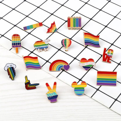 9 Style LGBT Design Rainbow Creative Heart Yeh Finger Pin Brooch Metal Pins Badge Denim Enamel Lapel Jewelry Women