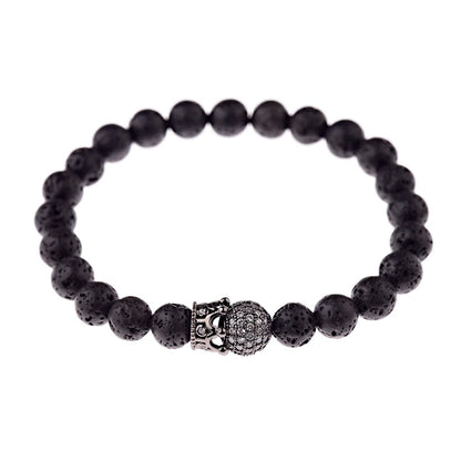 DOUVEI Round Black CZ Zircon Pave Lava Weaving Bracelet Men Beads Weaving Bracelet Homme Adjustable ABL005