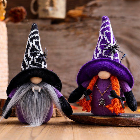 Halloween Broomstick Top Hat Witch Dwarf Gnome Doll Ornaments Cute Cartoon Dwarf Elf Home Decor Halloween Xmas Party Celebration
