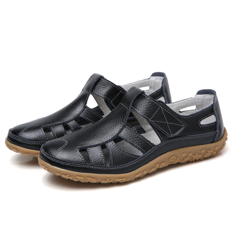 Split Leather Flat Sandals Women Fashion Summer Shoes Anti-Slip Soft Sole Ladies Gladiator Sandal Breathable Sandalias SH031502