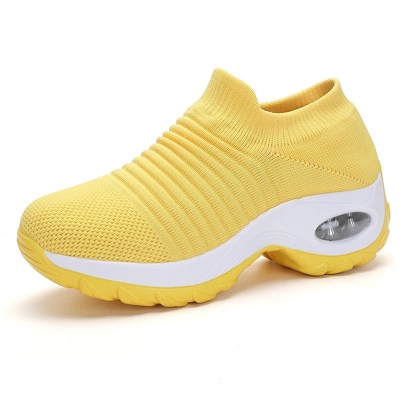 2023 Spring Women Sneakers Shoes Flat Slip on Platform Sneakers for Women Black Breathable Mesh Sock Sneakers Shoes