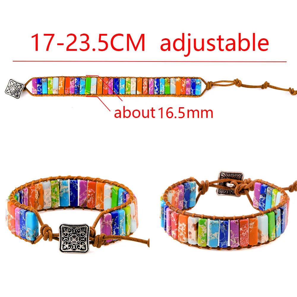 7 MultiColor Chakra Natural Stone Bracelet Bohemia Handmade Tube Beads Leather Wrap Bracelet Yoga Bracelets for Woman