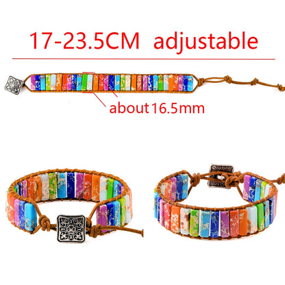 7 MultiColor Chakra Natural Stone Bracelet Bohemia Handmade Tube Beads Leather Wrap Bracelet Yoga Bracelets for Woman