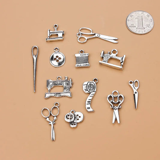 12pcs/Lot Mixed Alloy Charms Antique Silver Color Scissors Pendants Jewelry Findings for DIY Handmade Jewelry Making