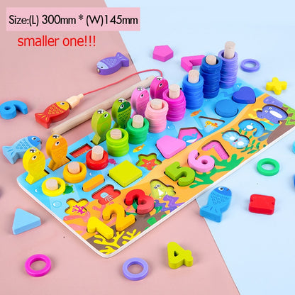 Kids Montessori Math Toys for Toddlers Educational Wooden Puzzle Fishing Toys Count Number Shape Matching Sorter Games Board Toy