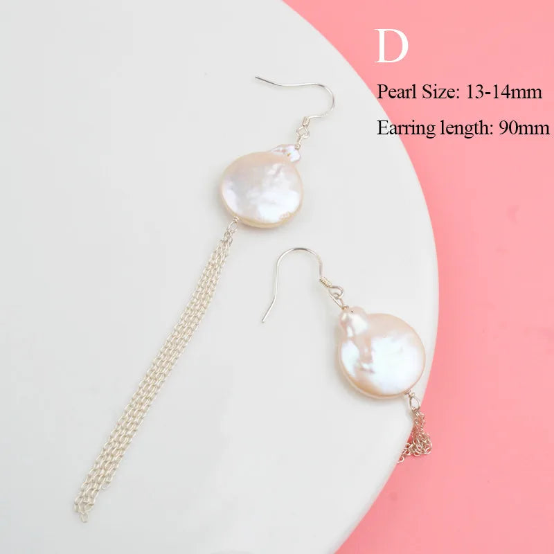 ASHIQI Natural Freshwater Pearl Earrings Real 925 Sterling Silver Long Korean Earrings for Women Big Baroque Pearl Jewelry