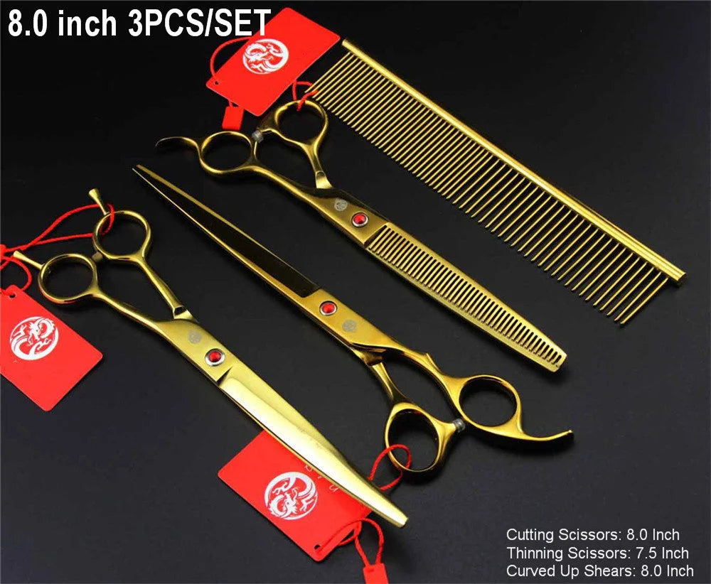 Brand Pet Grooming Scissors Set 7 8 Inch Professional Japan 440C Dog Shears Hair Cutting Thinning Curved Scissors With Comb Bag