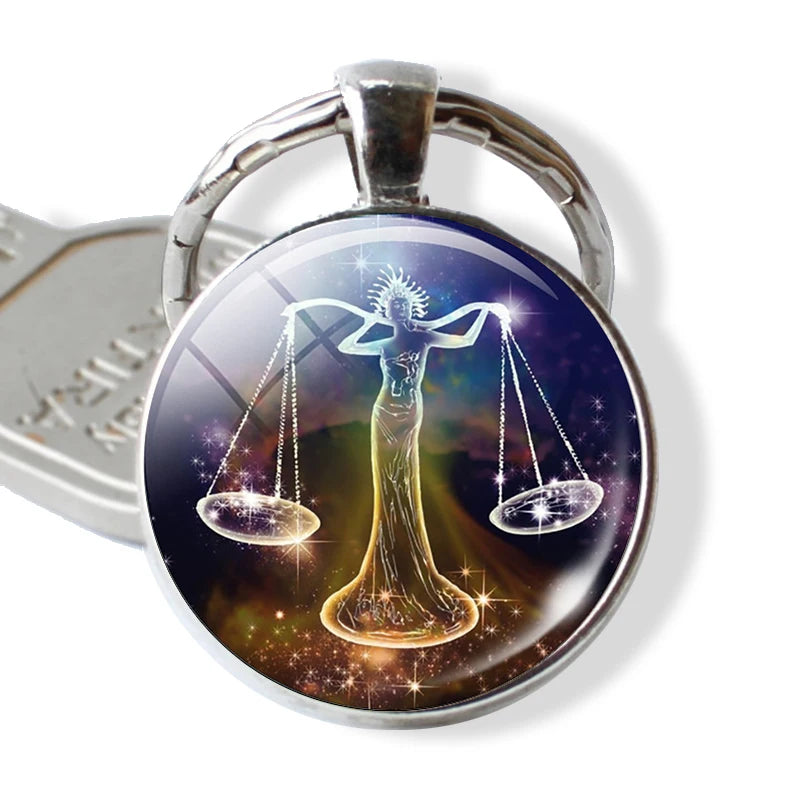 12 Constellations Keychain Constellation Key Rings Zodiac Sign Key Chain Pendant Jewelry Libra Aries Leo Fashion Birthday