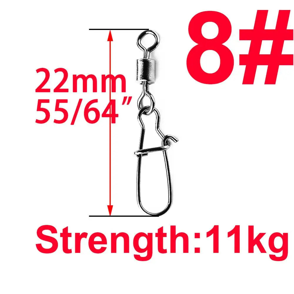 50pcs/1box 2# to 14# Fishing Connector Rolling Swivel Fish Pin Bearing Stainless Steel Snap Hook Lure Tackle Goods for Fishing