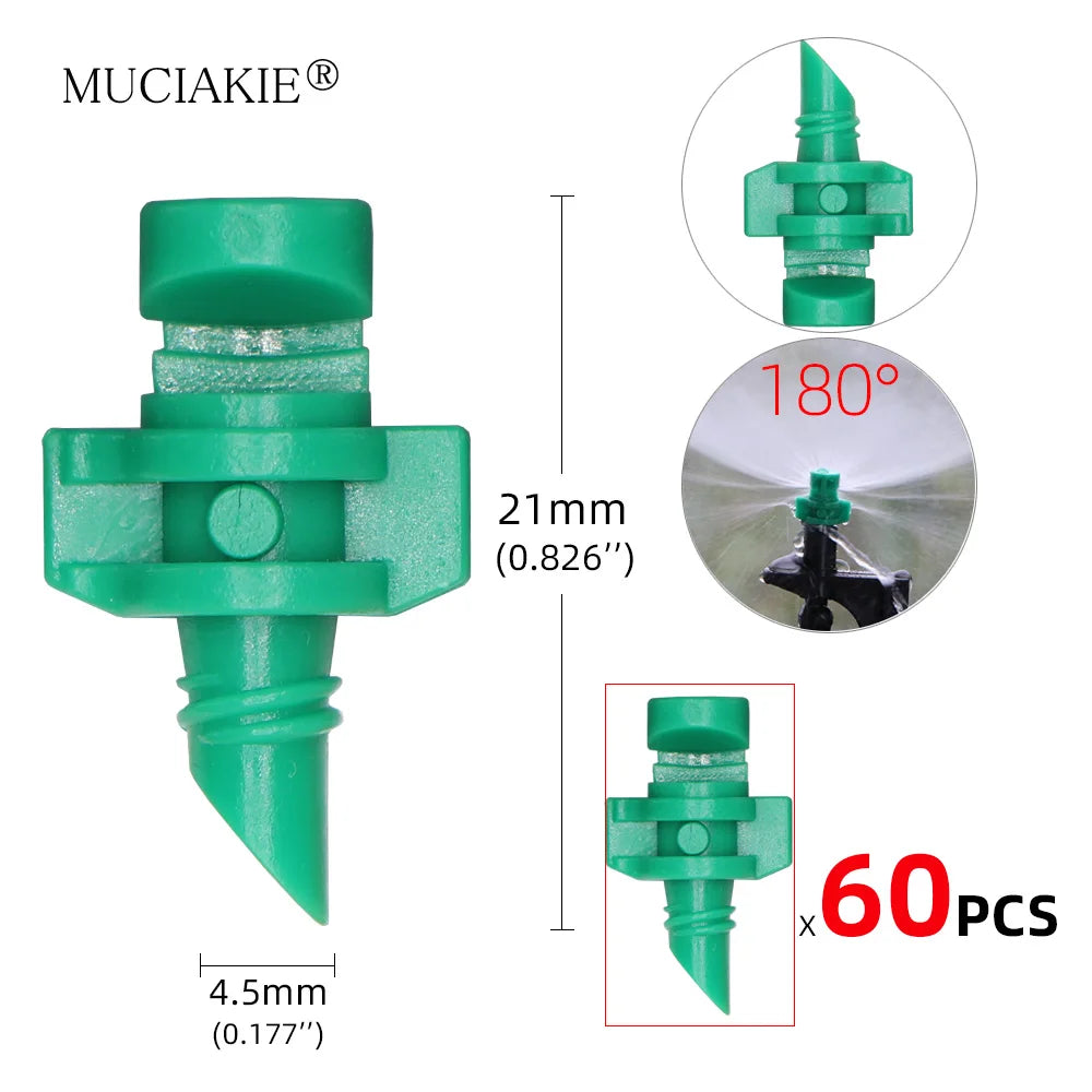 MUCIAKIE 60pcs/Pack 90 180 360 Degree Refraction Nozzle Garden Irrigation for Plant Spray Nozzle Mist Sprayer Irrigation Fitting