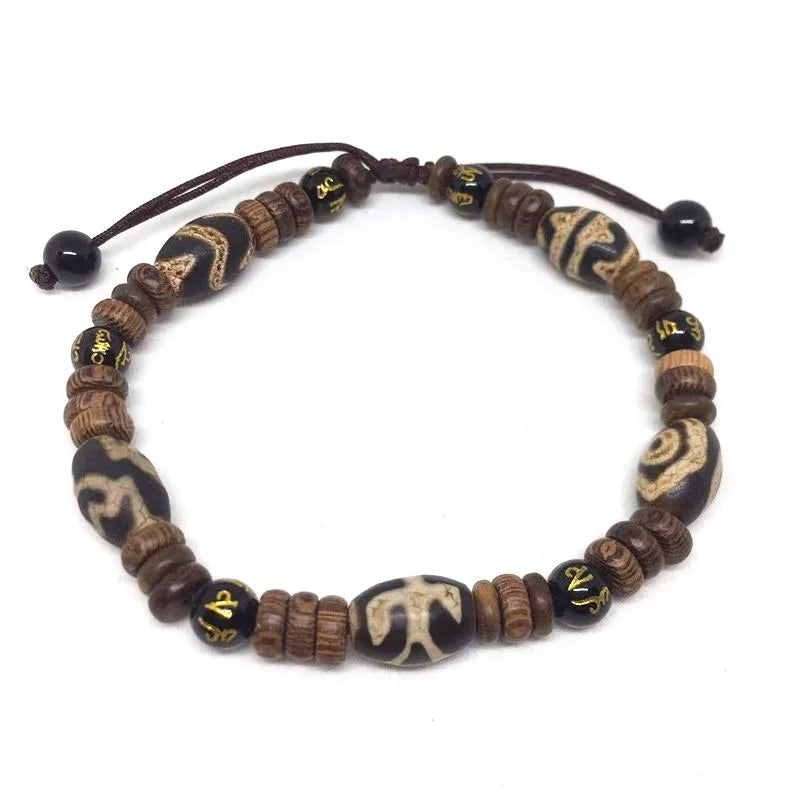 Tibet Dzi Beads Bracelet Natural Stone 9 Eyes and 3 Eyes Beads Fengshui Beads Bracelet
