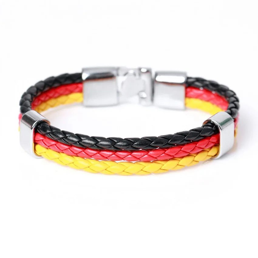 XQNI Fashion National Spain Flag ID Leather Bracelet Trendy Braided Surfer Bandage Charm Sporty Bracelets for Men Women Bangles