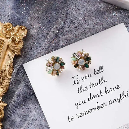 Korean Jewelry Fresh Cute Hook Drop Oil Flower Stud Earrings Crystal Earring for Women