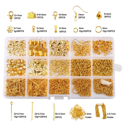 Jewelry Findings Tool Set Open Jump Ring/Lobster Clasp/Tail Chain/Clip Buckle/Drop Kit/Earring Hooks/ for DIY Jewelry Making