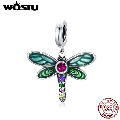 WOSTU 925 Sterling Silver Bee Dreamcatcher Wings Bead Charm Pendant Fit Original Bracelet Bangle Women DIY Fine Jewelry