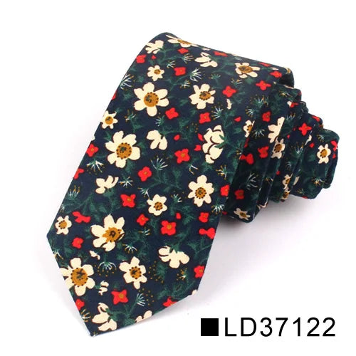 New Floral Tie for Men Women Skinny Cotton Neck Tie for Wedding Casual Mens Neckties Classic Suits Flower Print Neck Ties Cravat
