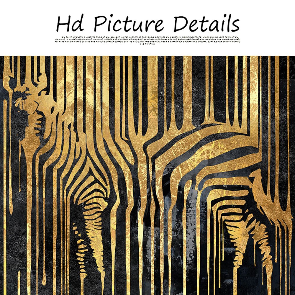 Abstract Gold Line Zebra Canvas Painting Plant Tiger Giraffe Leopard Poster Wall Pictures for Living Room Interior Home Decor