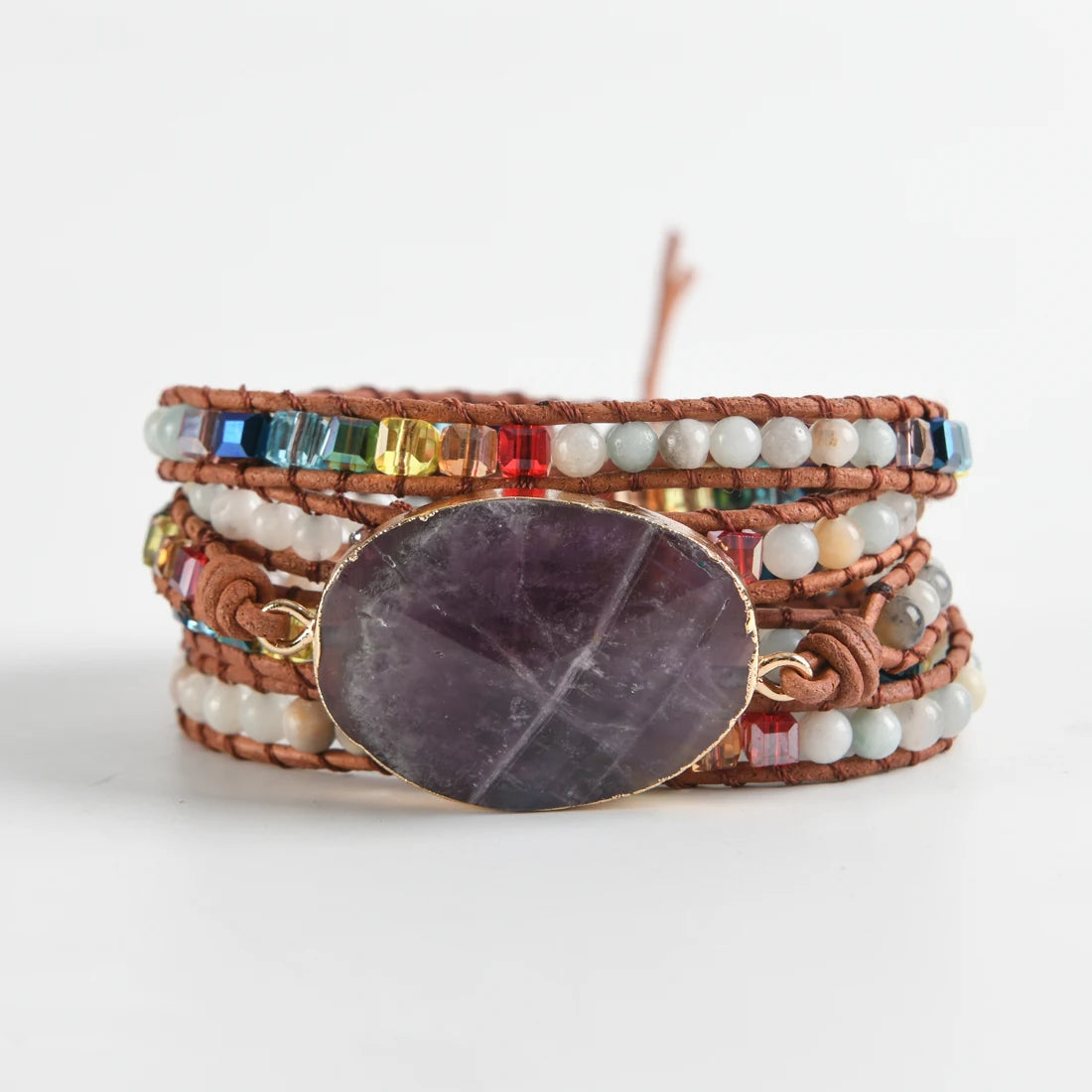 Newest Unique Chakra Natural Stones Charm 5 Strands Wrap Bracelets Handmade Boho Bracelet Women Leather Bracelet
