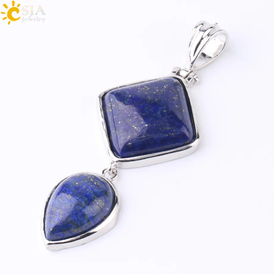 CSJA Natural Stones Pendant Crystal Square Water Drop Quartz Lapis  Lazuli Geometric Pendants for Necklaces Women Jewelry F814