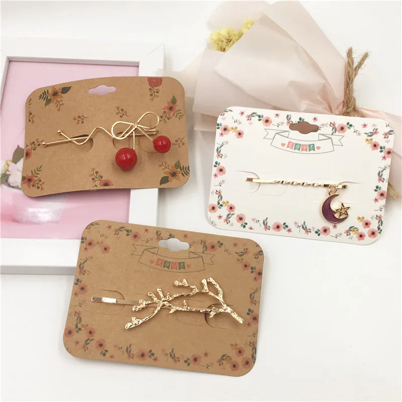 100pcs Multi-Style Hair Clip Cards Hair Accessories Jewelry Display Card Fashion Hair Clip Packaging Vintage Classic Card