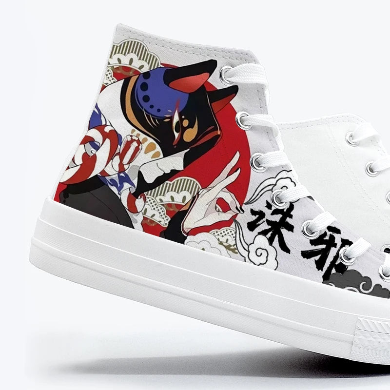 Amy and Michael Women Vulcanize Shoes Ladies Casual High Top White Sneakers Special Designer Hand Painted Canvas Shoes