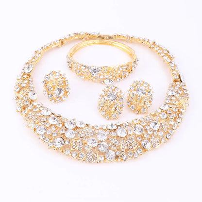 Nigerian Wedding African Beads Jewelry Sets Crystal Necklace Sets Silver Color Jewelry Set Wedding Accessories Party