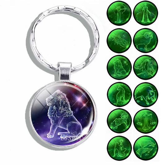 Luminous 12 Zodiac Signs Keychain Constellation Key Chain Leo Libra Virgo Sagittarius Zodiac Jewelry Birthday