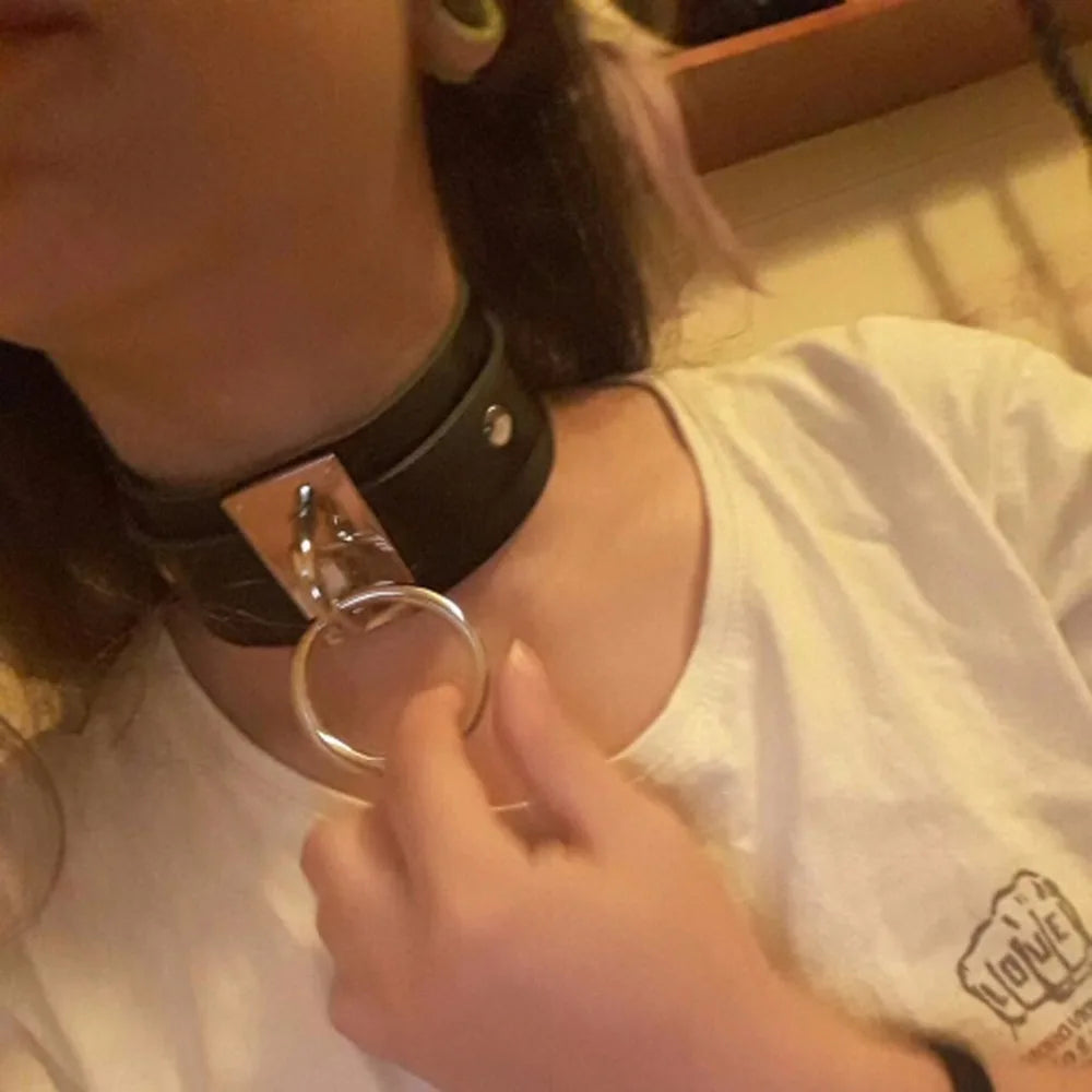 KMVEXO New Fashion Harajuku Handmade Choker Punk Leather Collar Necklace Silver Color Metal O-Round Torques Party Jewelry