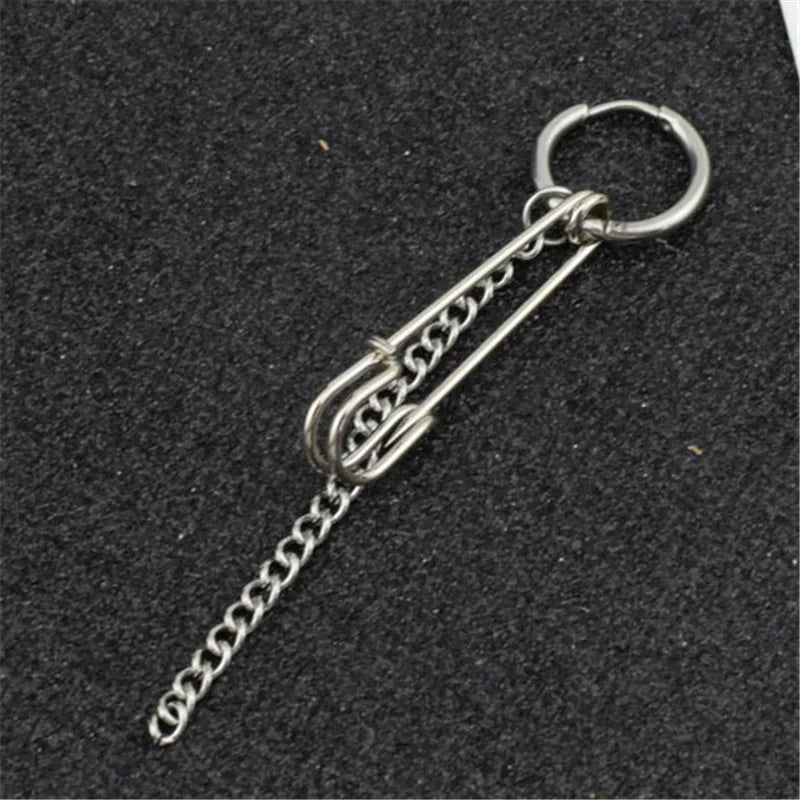 SOHOT Hot Dangle Long Tassel Unisex Hoop Earrings Punk Metal Jewelry Brincos Silver Color Star Cross Pendant Exaggerate Design