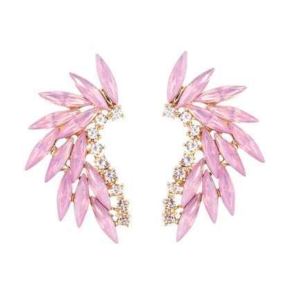 LUBOV Shining Rhinestone Wings Stud Earrings Acrylic Crystal Stone Women Piercing Earrings Trendy Wedding Jewelry Christmas