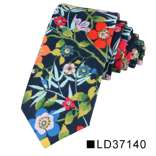 New Floral Tie for Men Women Skinny Cotton Neck Tie for Wedding Casual Mens Neckties Classic Suits Flower Print Neck Ties Cravat