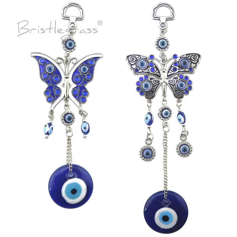 BRISTLEGRASS Turkish Blue Evil Eye Rhinestone Butterfly Wall Hanging Pendants Amulets Lucky Charm Blessing Protection Decor
