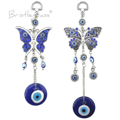 BRISTLEGRASS Turkish Blue Evil Eye Rhinestone Butterfly Wall Hanging Pendants Amulets Lucky Charm Blessing Protection Decor