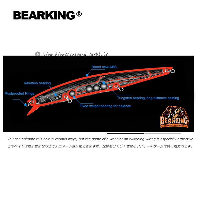 BEARKING 14cm 22g New Hot Fishing Gear Shone Lures Minnow Crank Tungsten Weight System Wobbler Bait Isca Artificial