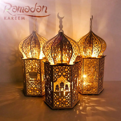 Wooden Palace Ornament Ramadan Decoration for Home 2024 Aid Eid Mubarak Ramadan Kareem Islamic Muslim Festival Party Decor