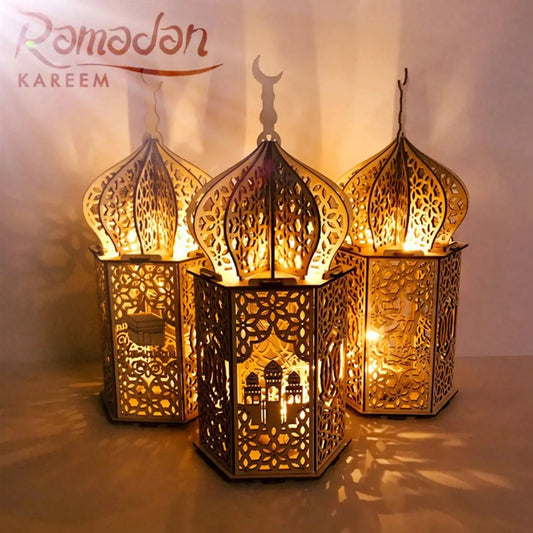 Wooden Palace Ornament Ramadan Decoration for Home 2024 Aid Eid Mubarak Ramadan Kareem Islamic Muslim Festival Party Decor