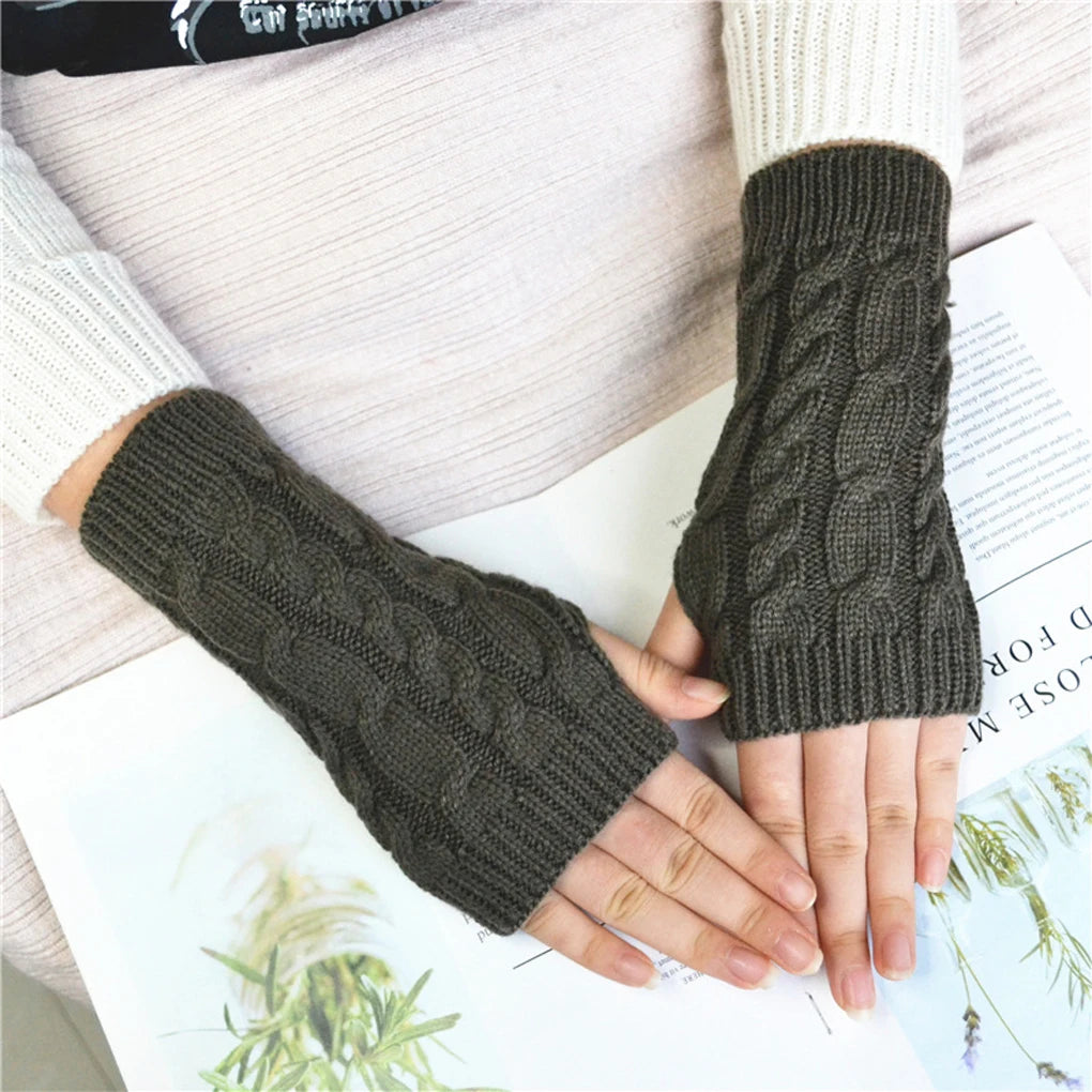 1 Pair Autumn Winter Women Knit Gloves Arm Wrist Sleeve Hand Warmer Girls Rhombus Long Half Winter Mittens Fingerless Gloves