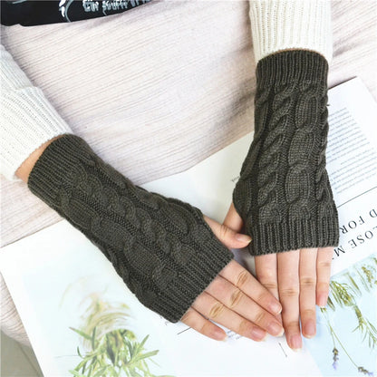 1 Pair Autumn Winter Women Knit Gloves Arm Wrist Sleeve Hand Warmer Girls Rhombus Long Half Winter Mittens Fingerless Gloves