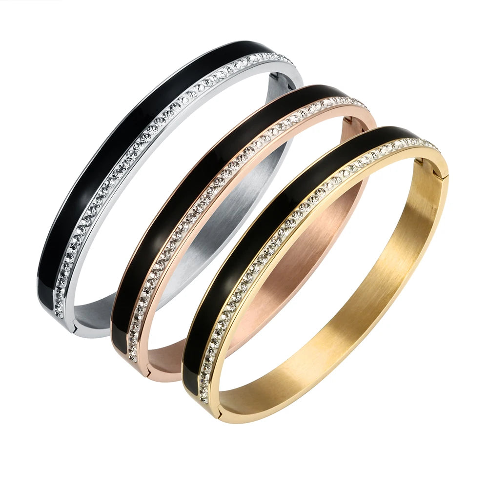Beauty Stainless Steel Ceramic Resin Women Bracelets Luxury Ladies Crystal Charm Cuff Bangles Wedding Jewelry