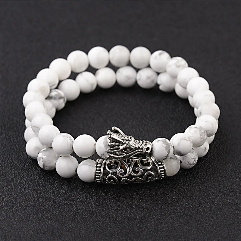 DUOVEI 2 Pcs/Set Natural Stone Beads Men's Dragon Bracelet Set Lava Stone Beaded Bracelets for Women Bileklik Pulseras Hombre
